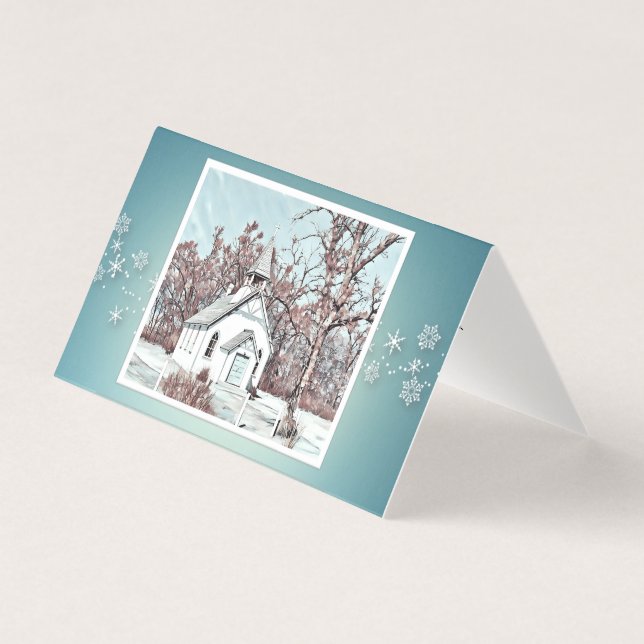 Tarjeta Bendiciones de navidades - Iglesia de nieve - Turq (Anverso)