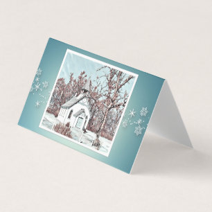 Tarjeta Bendiciones de navidades - Iglesia de nieve - Turq