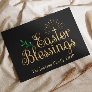 Tarjeta Bendiciones de Pascua Apellido y Foto Cruz de Oro