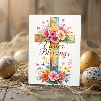Tarjeta Bendiciones de Pascua Cruzada y Floral