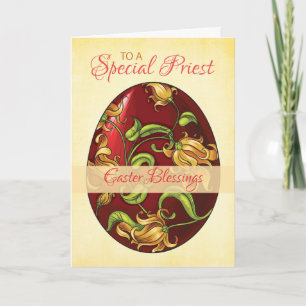Tarjeta Bendiciones de Pascua Sacerdote, Huevo con Lilies
