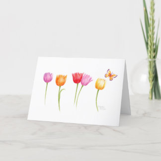 Tarjeta Bendiciones de primavera de mariposa de tulipanes 