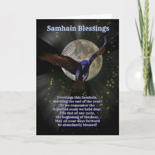 Tarjeta Bendiciones de Samhain con Cuervo o Grajo y Luna