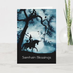 Tarjeta Bendiciones de Samhain inspiradas en Wicca con uni