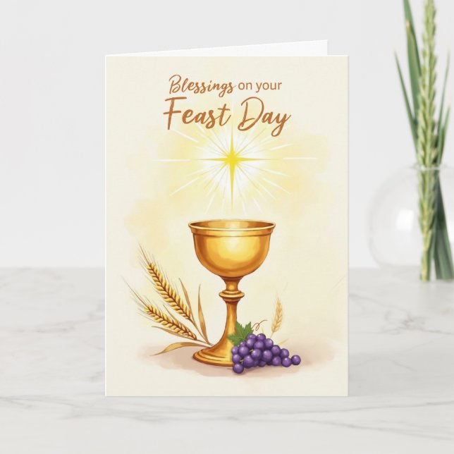 Tarjeta Bendiciones del Día de Fiesta Cáliz Eucarístico Tr (Anverso)
