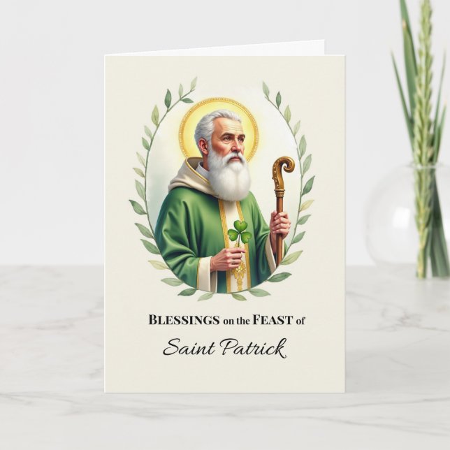 Tarjeta Bendiciones del Día de San Patricio Acuarela Coron (Anverso)