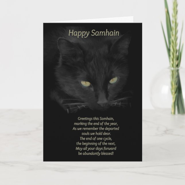 Tarjeta Bendiciones del Gato Negro de Samhain Feliz Samhai (Anverso)