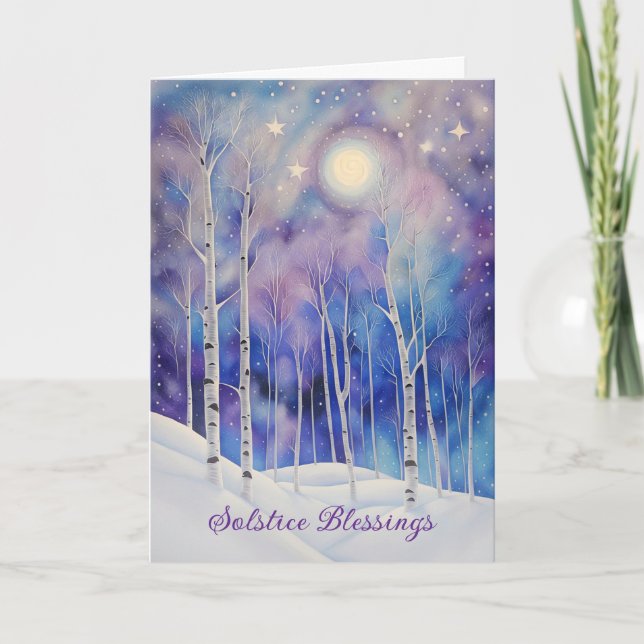 Tarjeta Bendiciones del solsticio de invierno de abedules  (Anverso)