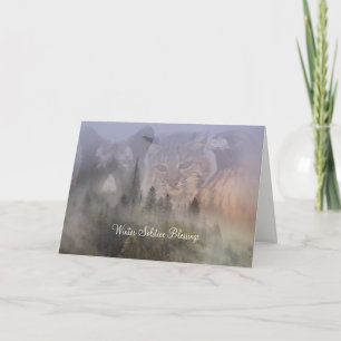 Tarjeta Bendiciones del solsticio de oso, gato montés y ha