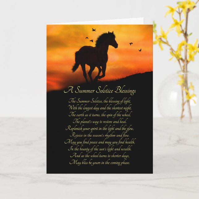 Tarjeta Bendiciones del Solsticio de Verano con Caballo y  (flor amarilla)