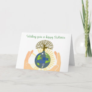 Tarjeta Bendiciones del solsticio de verano con las manos
