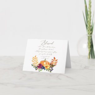 Tarjeta Bendiciones en abundancia caen calabazas y crisant
