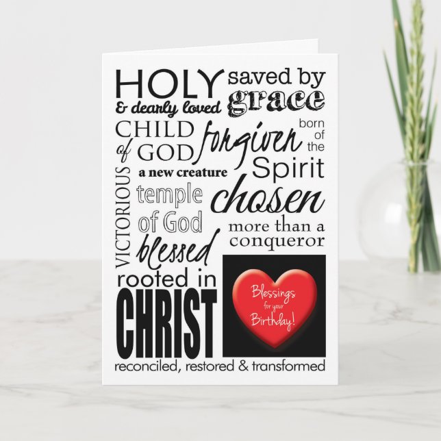Tarjeta Bendiciones en su cumpleaños, tipografía cristiana (Anverso)