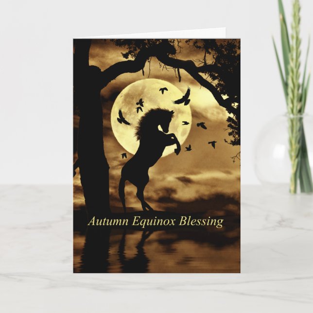 Tarjeta Bendiciones Equinox De Otoño Con Ravens De Caballo (Anverso)