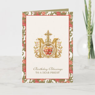 Tarjeta Bendiciones Florales Doradas Cumpleaños Sacerdote 