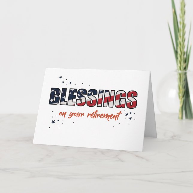 Tarjeta Bendiciones Jubilación Del Militar Bandera De EE.  (Anverso)