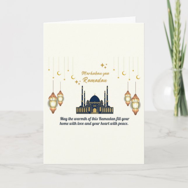 Tarjeta Bendiciones minimalistas de Ramadán de Luna Crecie (Anverso)