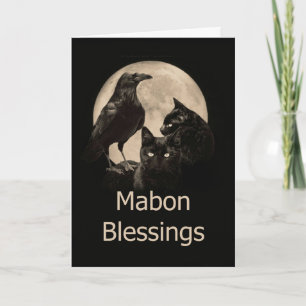 Tarjeta Bendiciones paganas de Wicca Mabon con cuervo y ga