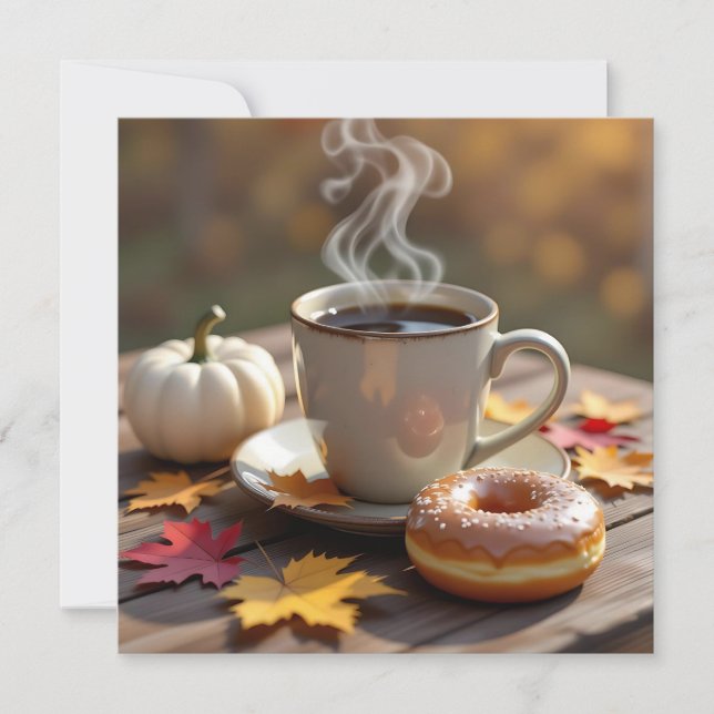 Tarjeta Bendiciones por caídas, café cálido y un donut (Anverso)