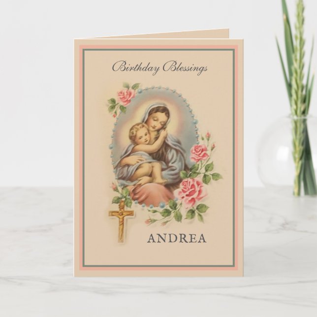 Tarjeta Bendiciones religiosas de cumpleaños Virgen María (Anverso)