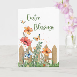 Tarjeta Bendiciones religiosas de Pascua Flores Mariposas