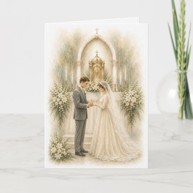 Tarjeta Bendiciones tradicionales de boda católica saludo (Anverso)