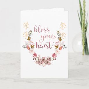 Tarjeta Bendiciones tu corazón (flores rosadas)