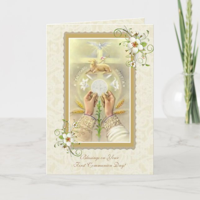 Tarjeta Bendita Eucaristía Primera cruz/cordero de la Sant (Anverso)
