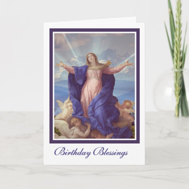 Tarjeta Bendita Virgen María Asunción Cumpleaños Religioso (Anverso)