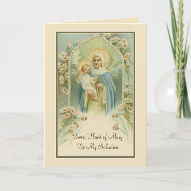 Tarjeta Bendita Virgen María Bebé Jesús Flores de Rosario  (Anverso)