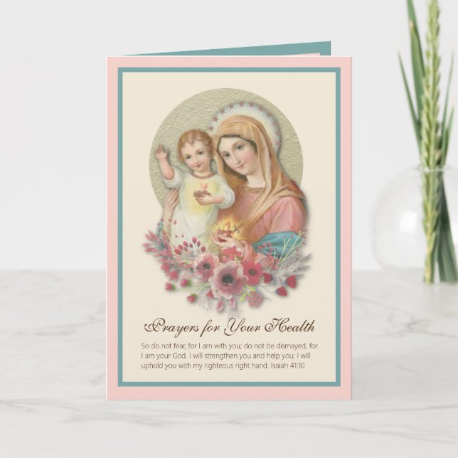 Tarjeta Bendita Virgen María Bebé Jesús Flores se recupera (Anverso)