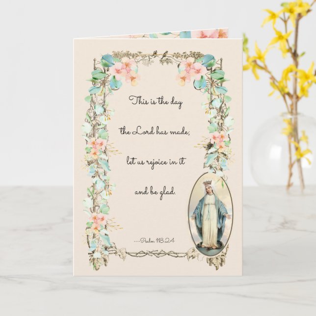 Tarjeta Bendita Virgen María Floral Vintage (flor amarilla)
