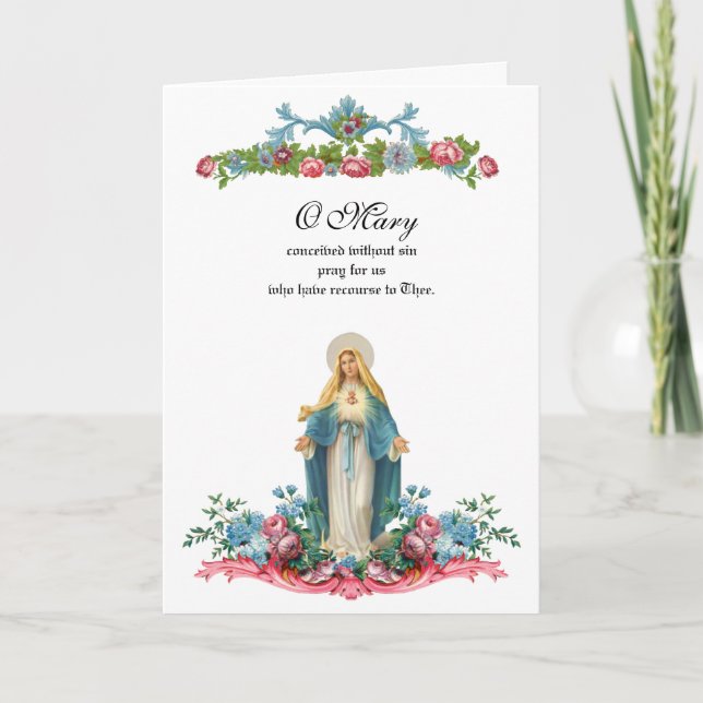 Tarjeta Bendita Virgen María Floral Vintage (Anverso)