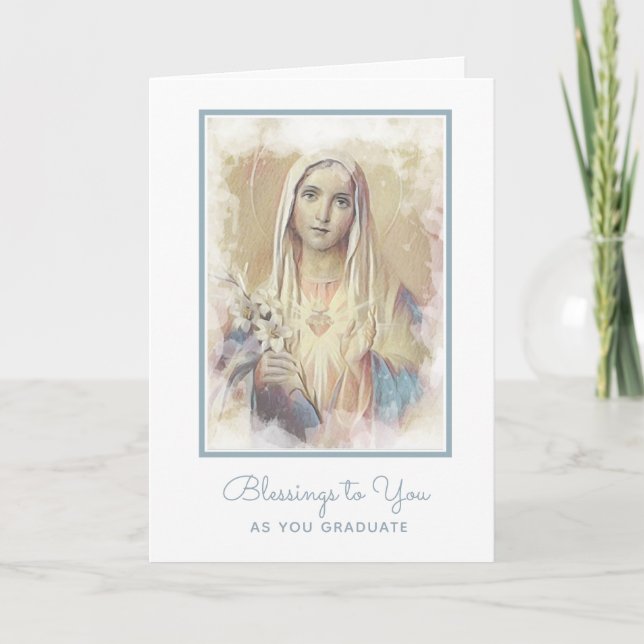 Tarjeta Bendita Virgen María Graduación Religiosa Floral C (Anverso)
