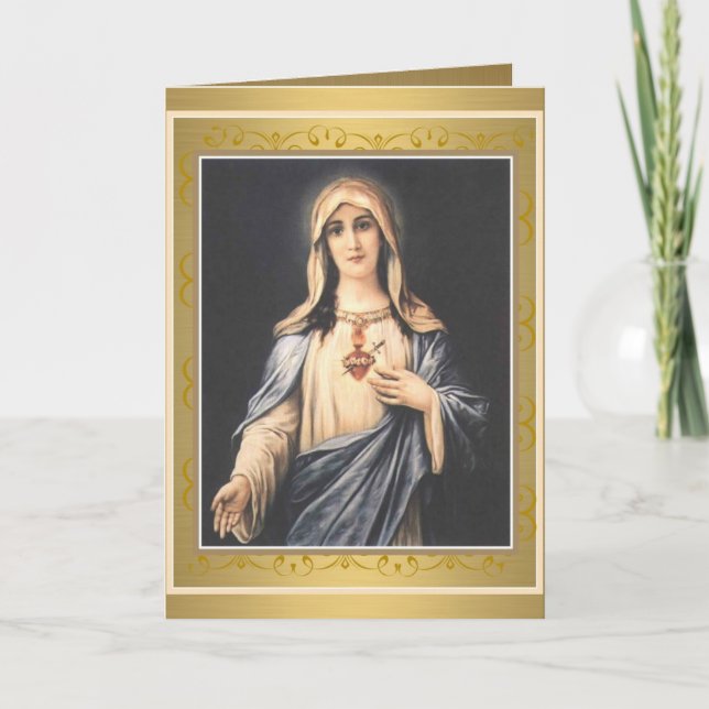 Tarjeta Bendita Virgen María Inmaculado Corazón Religioso (Anverso)