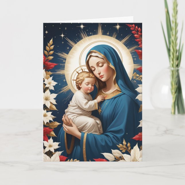 Tarjeta Bendita Virgen María Navidades Católicos Tradicion (Anverso)