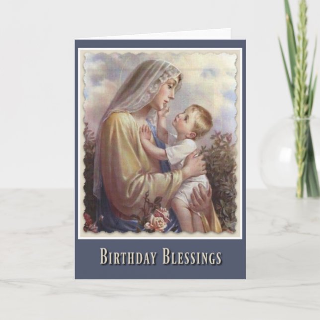 Tarjeta Bendita Virgen María Niño Jesús Rosas (Anverso)
