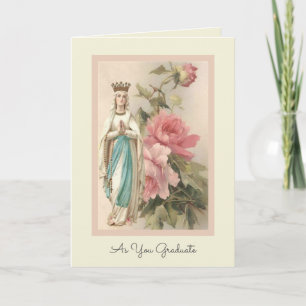 Tarjeta Bendita Virgen María Pastel Rosas Graduación