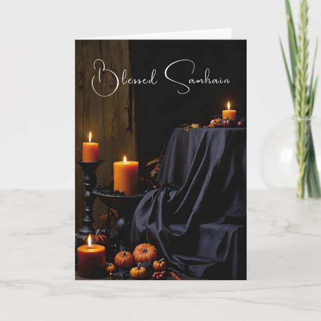 Tarjeta Benditas velas de calabaza de Halloween de Samhain (Anverso)