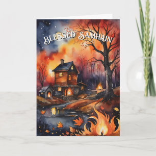 Tarjeta Bendito bosque de incendios de otoño de Samhain de