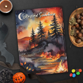 Tarjeta Bendito bosque de incendios de otoño de Samhain de