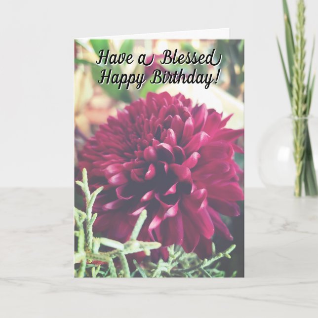 Tarjeta Bendito Cumpleaños Elegante Flor Burgundy (Anverso)