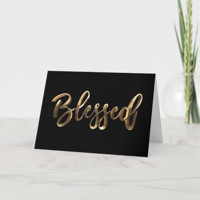 Tarjeta Bendito Moderno Negro y Dorado Script Elegante Chi (Anverso)