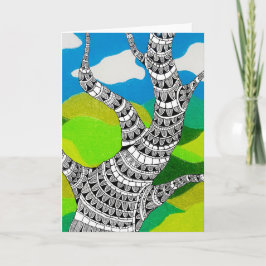 Tarjeta Bendy Tree Design Clouds Grassy Landscape Card