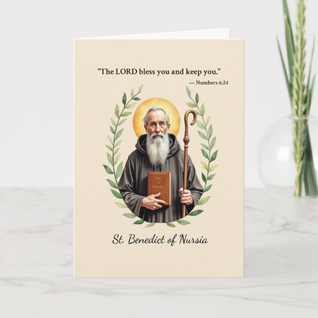 Tarjeta Benedicto de Nursia Paz y Bendiciones de Dios (Anverso)