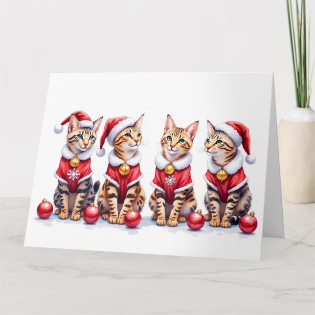 Tarjeta Bengal Cat Christmas Dress Santa Hat (Anverso)
