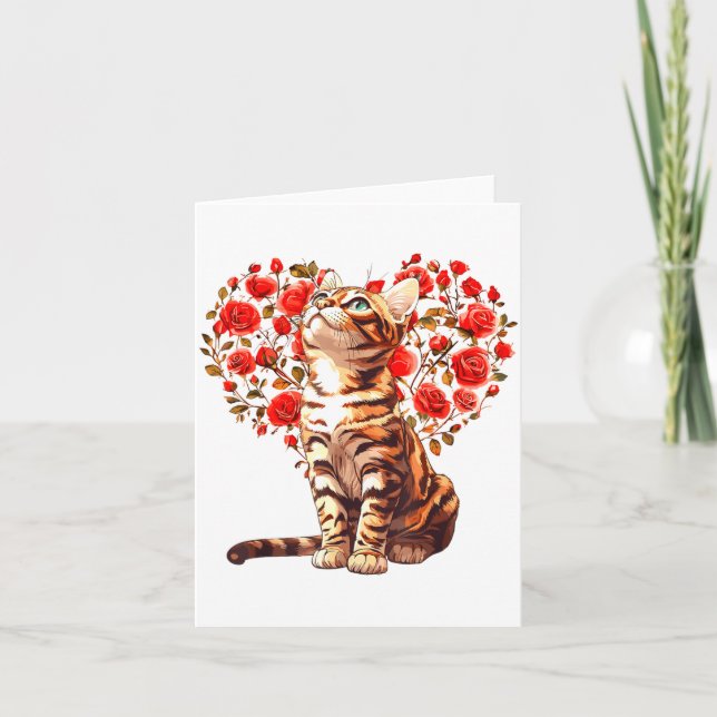 Tarjeta Bengal Cat Valentines Day Floral Heart Design For  (Anverso)