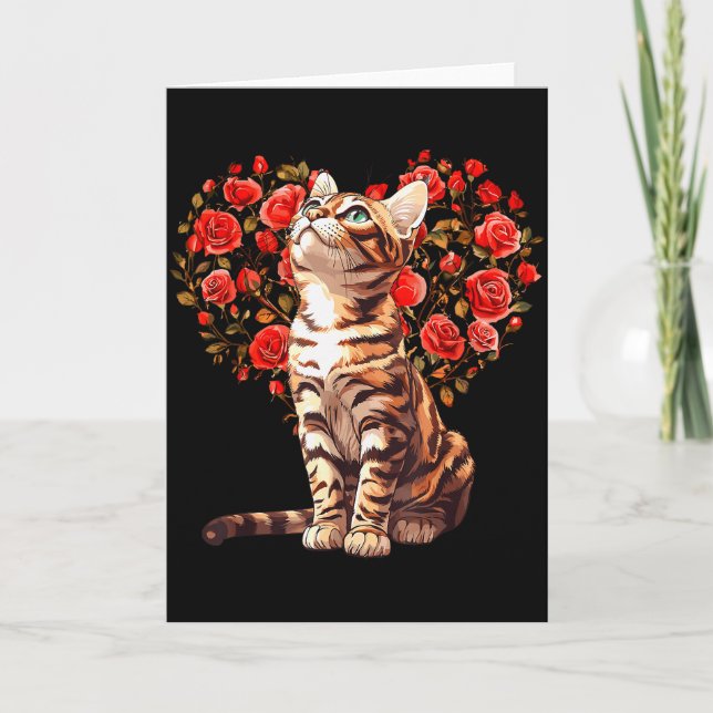 Tarjeta Bengal Cat Valentines Day Floral Heart Design For  (Anverso)