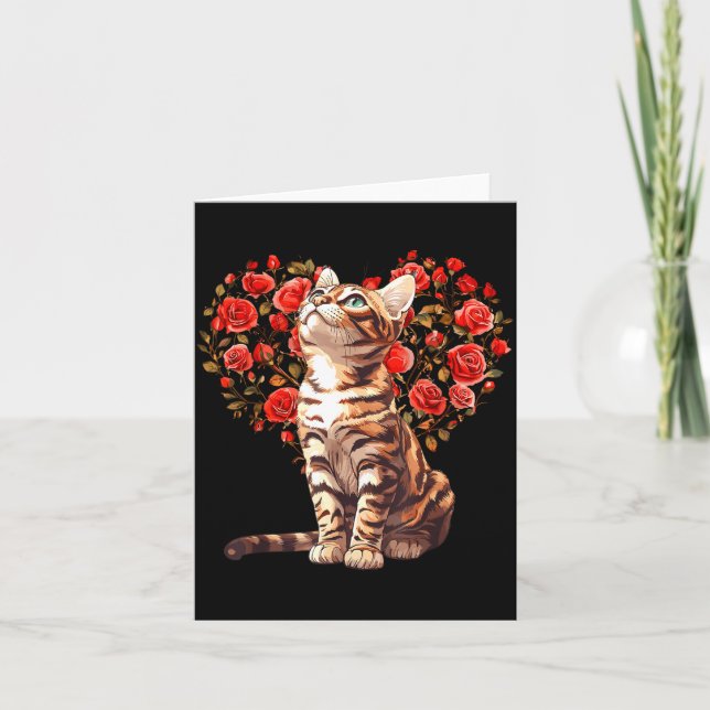 Tarjeta Bengal Cat Valentines Day Floral Heart Design For  (Anverso)