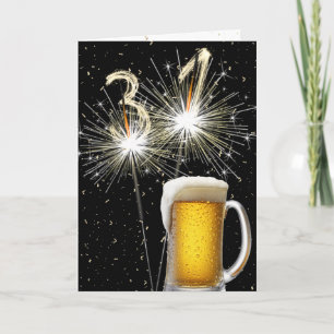 Tarjeta Bengalas para cumpleaños 31 con jarra de cerveza